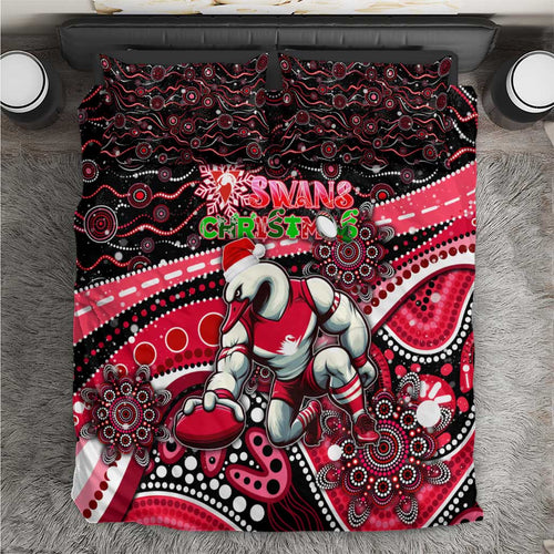 Merry Christmas AFL Swans Bedding Set Aboriginal Santa Football Mascot DT02