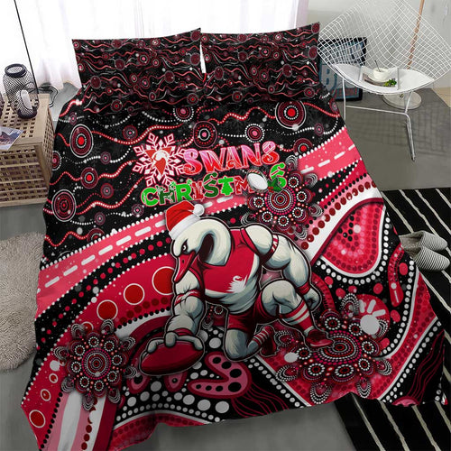 Merry Christmas AFL Swans Bedding Set Aboriginal Santa Football Mascot DT02