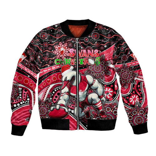 Merry Christmas AFL Swans Bomber Jacket Aboriginal Santa Football Mascot DT02