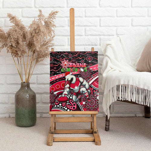Merry Christmas AFL Swans Canvas Wall Art Aboriginal Santa Football Mascot DT02