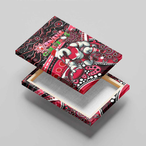 Merry Christmas AFL Swans Canvas Wall Art Aboriginal Santa Football Mascot DT02
