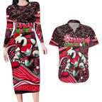 Merry Christmas AFL Swans Couples Matching Long Sleeve Bodycon Dress and Hawaiian Shirt Aboriginal Santa Football Mascot DT02