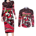 Merry Christmas AFL Swans Couples Matching Long Sleeve Bodycon Dress and Long Sleeve Button Shirt Aboriginal Santa Football Mascot DT02