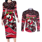 Merry Christmas AFL Swans Couples Matching Long Sleeve Bodycon Dress and Long Sleeve Button Shirt Aboriginal Santa Football Mascot DT02