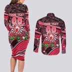 Merry Christmas AFL Swans Couples Matching Long Sleeve Bodycon Dress and Long Sleeve Button Shirt Aboriginal Santa Football Mascot DT02