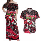 Merry Christmas AFL Swans Couples Matching Off Shoulder Maxi Dress and Hawaiian Shirt Aboriginal Santa Football Mascot DT02