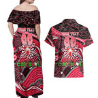 Merry Christmas AFL Swans Couples Matching Off Shoulder Maxi Dress and Hawaiian Shirt Aboriginal Santa Football Mascot DT02