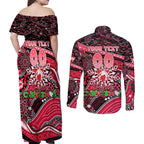 Merry Christmas AFL Swans Couples Matching Off Shoulder Maxi Dress and Long Sleeve Button Shirt Aboriginal Santa Football Mascot DT02