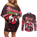 Merry Christmas AFL Swans Couples Matching Off Shoulder Short Dress and Long Sleeve Button Shirt Aboriginal Santa Football Mascot DT02