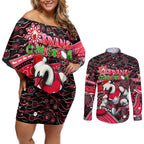 Merry Christmas AFL Swans Couples Matching Off Shoulder Short Dress and Long Sleeve Button Shirt Aboriginal Santa Football Mascot DT02