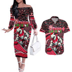Merry Christmas AFL Swans Couples Matching Off The Shoulder Long Sleeve Dress and Hawaiian Shirt Aboriginal Santa Football Mascot DT02