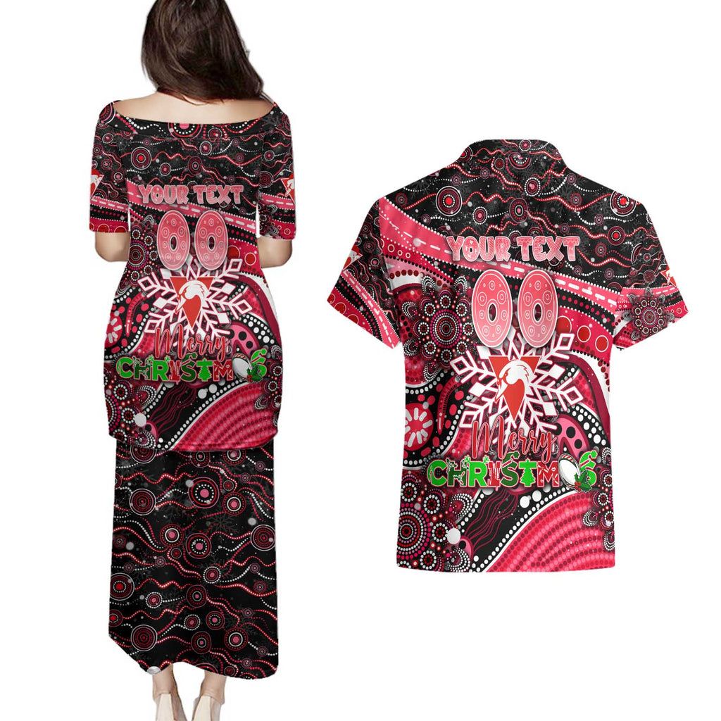 Merry Christmas AFL Swans Couples Matching Puletasi and Hawaiian Shirt Aboriginal Santa Football Mascot DT02