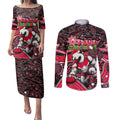 Merry Christmas AFL Swans Couples Matching Puletasi and Long Sleeve Button Shirt Aboriginal Santa Football Mascot DT02