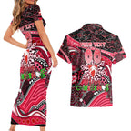 Merry Christmas AFL Swans Couples Matching Short Sleeve Bodycon Dress and Hawaiian Shirt Aboriginal Santa Football Mascot DT02