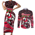 Merry Christmas AFL Swans Couples Matching Short Sleeve Bodycon Dress and Long Sleeve Button Shirt Aboriginal Santa Football Mascot DT02