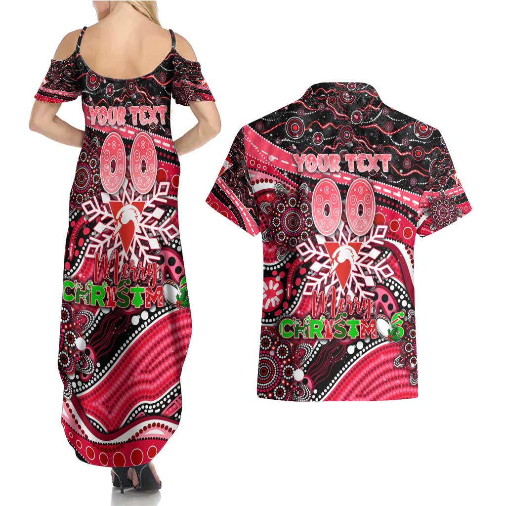Merry Christmas AFL Swans Couples Matching Summer Maxi Dress and Hawaiian Shirt Aboriginal Santa Football Mascot DT02