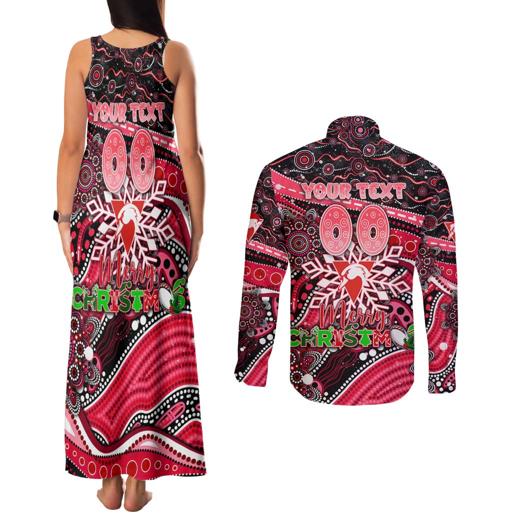 Merry Christmas AFL Swans Couples Matching Tank Maxi Dress and Long Sleeve Button Shirt Aboriginal Santa Football Mascot DT02