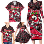 Merry Christmas AFL Swans Family Matching Long Sleeve Bodycon Dress and Hawaiian Shirt Aboriginal Santa Football Mascot DT02