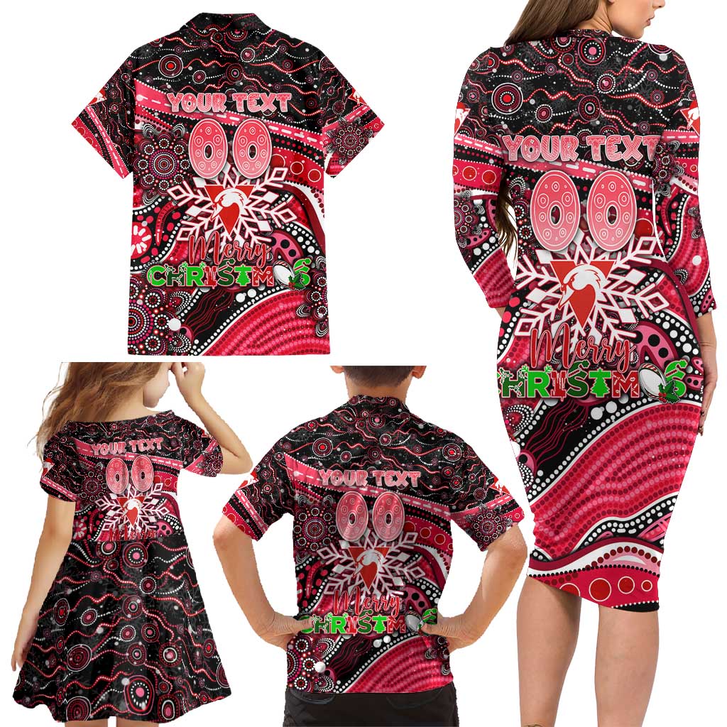 Merry Christmas AFL Swans Family Matching Long Sleeve Bodycon Dress and Hawaiian Shirt Aboriginal Santa Football Mascot DT02
