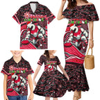 Merry Christmas AFL Swans Family Matching Mermaid Dress and Hawaiian Shirt Aboriginal Santa Football Mascot DT02