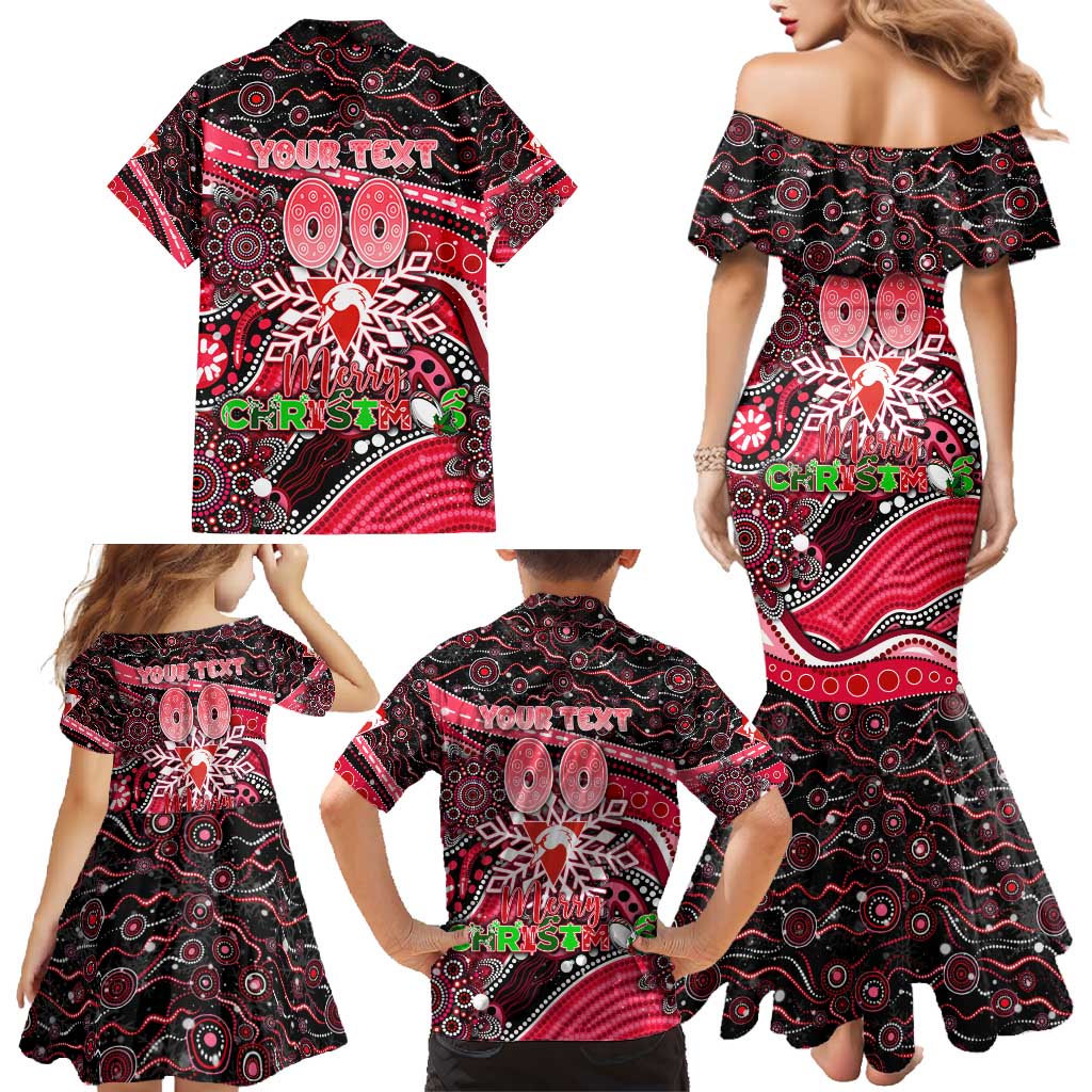 Merry Christmas AFL Swans Family Matching Mermaid Dress and Hawaiian Shirt Aboriginal Santa Football Mascot DT02