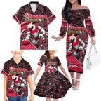 Merry Christmas AFL Swans Family Matching Off The Shoulder Long Sleeve Dress and Hawaiian Shirt Aboriginal Santa Football Mascot DT02