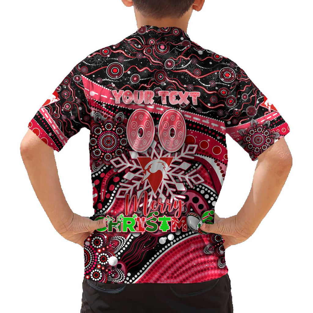 Merry Christmas AFL Swans Family Matching Off The Shoulder Long Sleeve Dress and Hawaiian Shirt Aboriginal Santa Football Mascot DT02