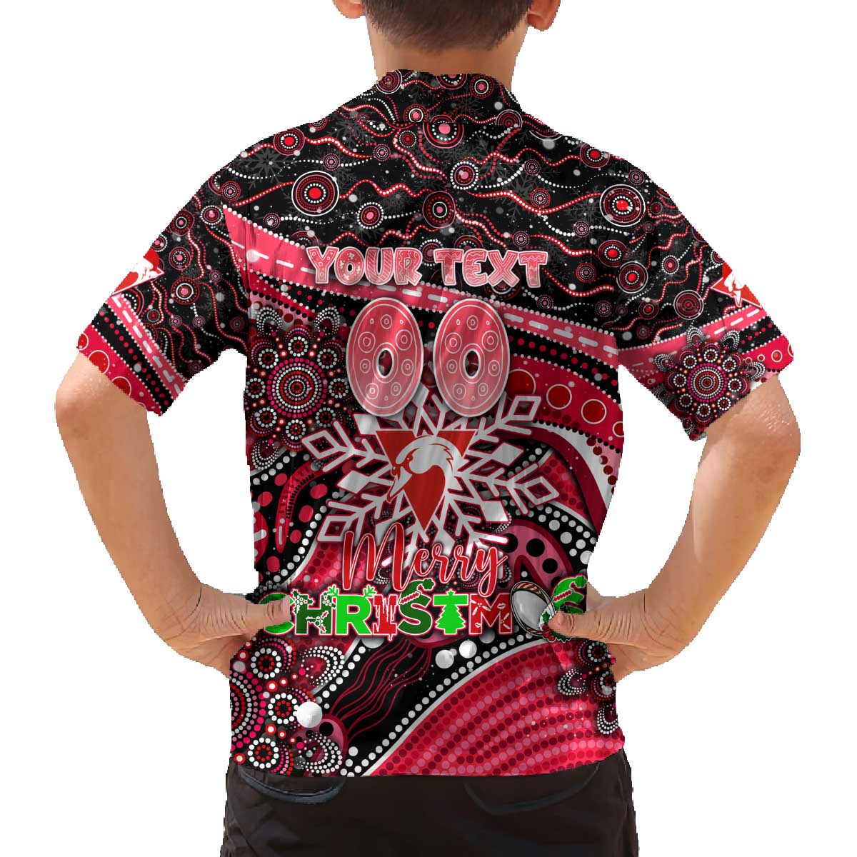Merry Christmas AFL Swans Family Matching Off The Shoulder Long Sleeve Dress and Hawaiian Shirt Aboriginal Santa Football Mascot DT02