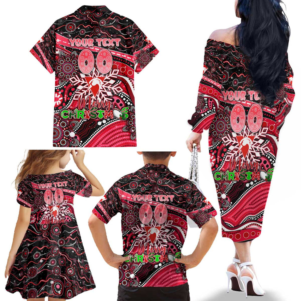 Merry Christmas AFL Swans Family Matching Off The Shoulder Long Sleeve Dress and Hawaiian Shirt Aboriginal Santa Football Mascot DT02