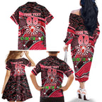 Merry Christmas AFL Swans Family Matching Off The Shoulder Long Sleeve Dress and Hawaiian Shirt Aboriginal Santa Football Mascot DT02