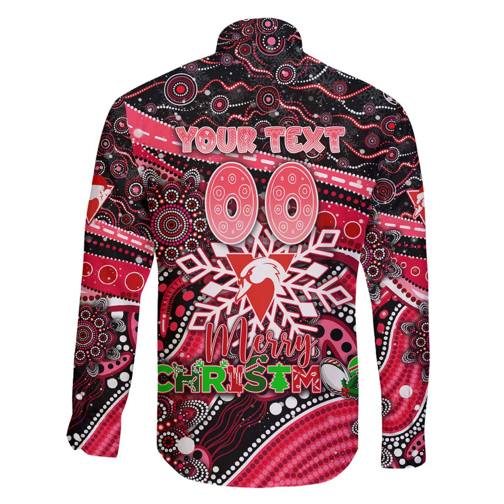 Merry Christmas AFL Swans Family Matching Off The Shoulder Long Sleeve Dress and Hawaiian Shirt Aboriginal Santa Football Mascot DT02