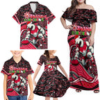 Merry Christmas AFL Swans Family Matching Off Shoulder Maxi Dress and Hawaiian Shirt Aboriginal Santa Football Mascot DT02