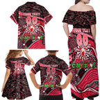 Merry Christmas AFL Swans Family Matching Off Shoulder Maxi Dress and Hawaiian Shirt Aboriginal Santa Football Mascot DT02