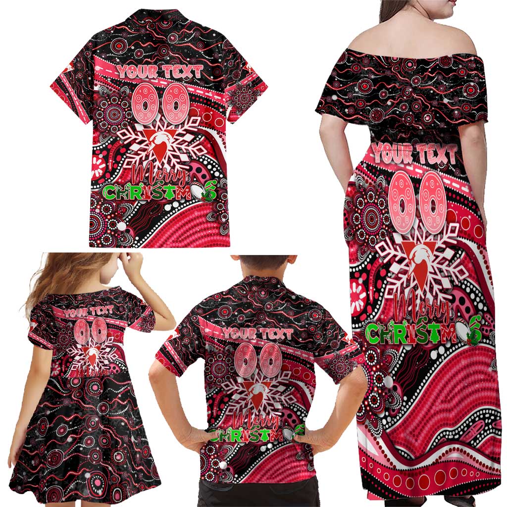 Merry Christmas AFL Swans Family Matching Off Shoulder Maxi Dress and Hawaiian Shirt Aboriginal Santa Football Mascot DT02