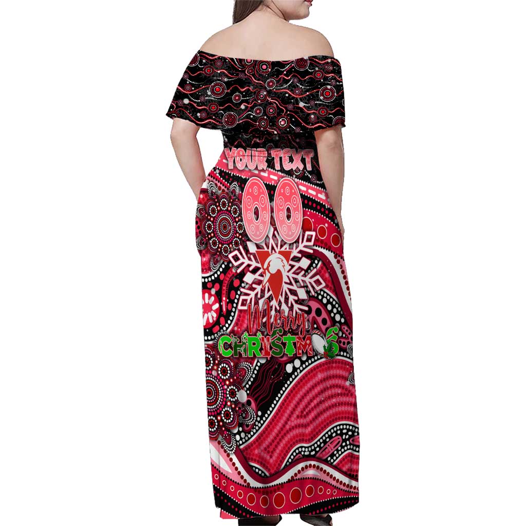 Merry Christmas AFL Swans Family Matching Off Shoulder Maxi Dress and Hawaiian Shirt Aboriginal Santa Football Mascot DT02