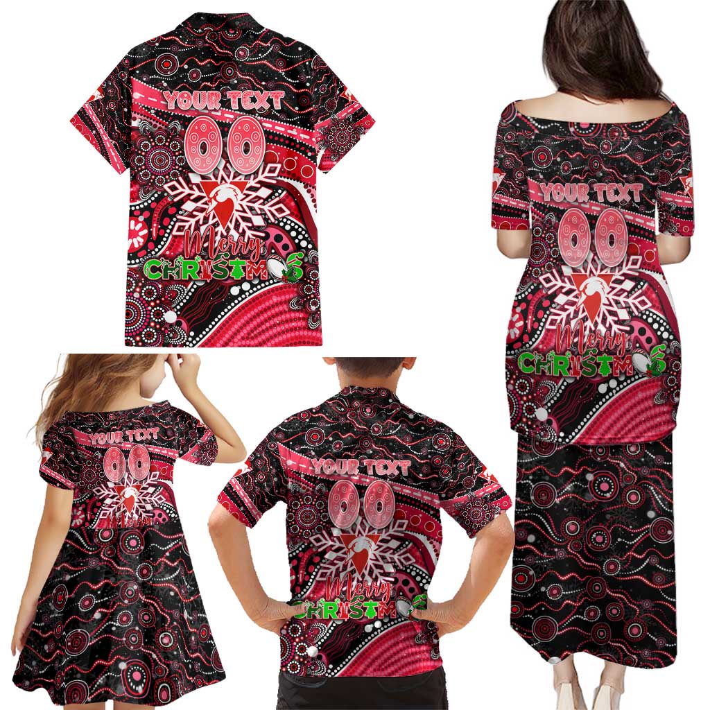 Merry Christmas AFL Swans Family Matching Puletasi and Hawaiian Shirt Aboriginal Santa Football Mascot DT02