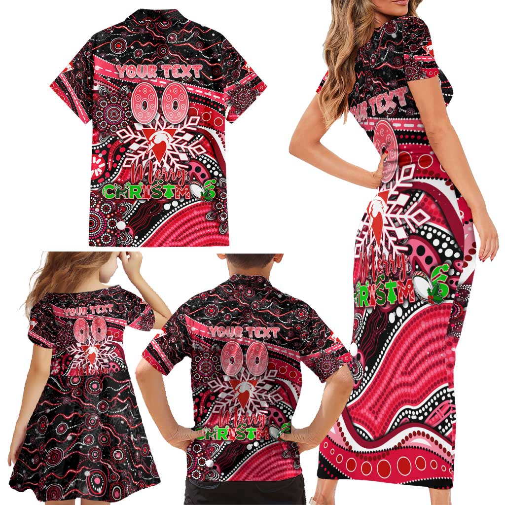 Merry Christmas AFL Swans Family Matching Short Sleeve Bodycon Dress and Hawaiian Shirt Aboriginal Santa Football Mascot DT02