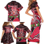 Merry Christmas AFL Swans Family Matching Short Sleeve Bodycon Dress and Hawaiian Shirt Aboriginal Santa Football Mascot DT02