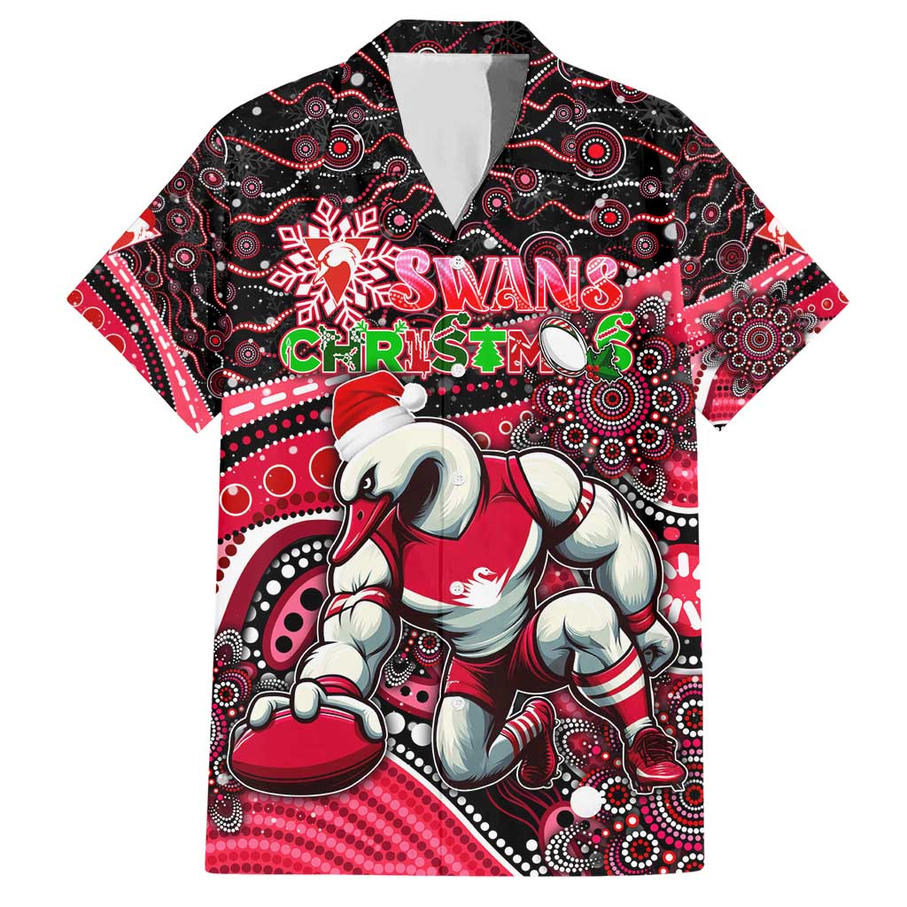 Merry Christmas AFL Swans Family Matching Short Sleeve Bodycon Dress and Hawaiian Shirt Aboriginal Santa Football Mascot DT02