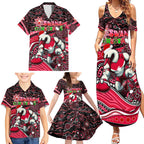 Merry Christmas AFL Swans Family Matching Summer Maxi Dress and Hawaiian Shirt Aboriginal Santa Football Mascot DT02
