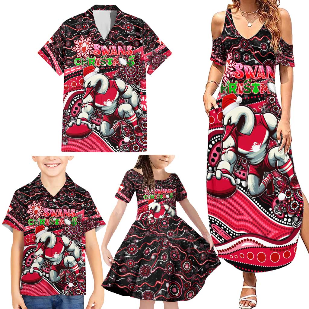 Merry Christmas AFL Swans Family Matching Summer Maxi Dress and Hawaiian Shirt Aboriginal Santa Football Mascot DT02