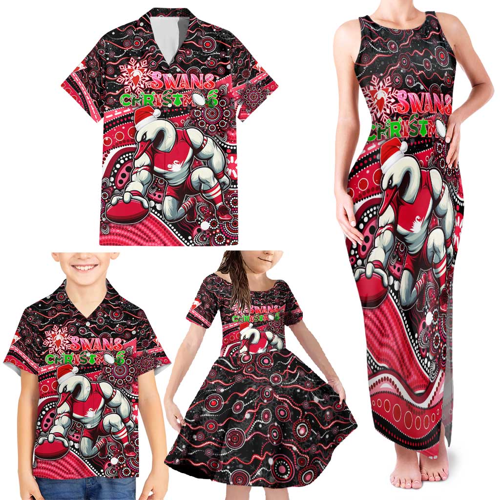 Merry Christmas AFL Swans Family Matching Tank Maxi Dress and Hawaiian Shirt Aboriginal Santa Football Mascot DT02