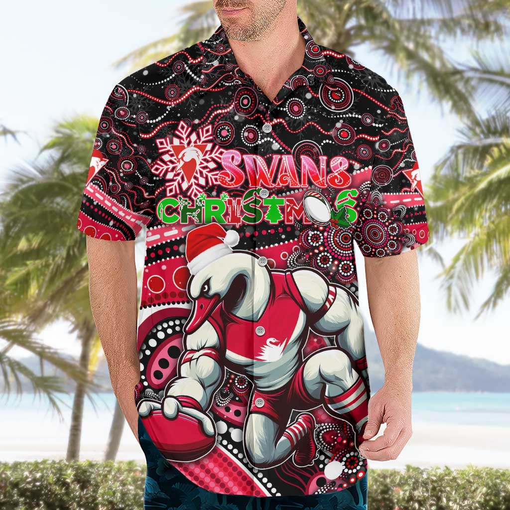 Merry Christmas AFL Swans Hawaiian Shirt Aboriginal Santa Football Mascot DT02