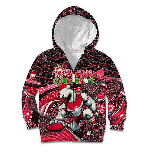Merry Christmas AFL Swans Kid Hoodie Aboriginal Santa Football Mascot DT02