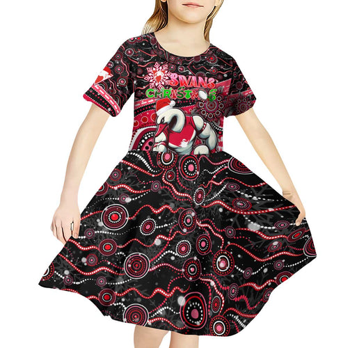 Merry Christmas AFL Swans Kid Short Sleeve Dress Aboriginal Santa Football Mascot DT02