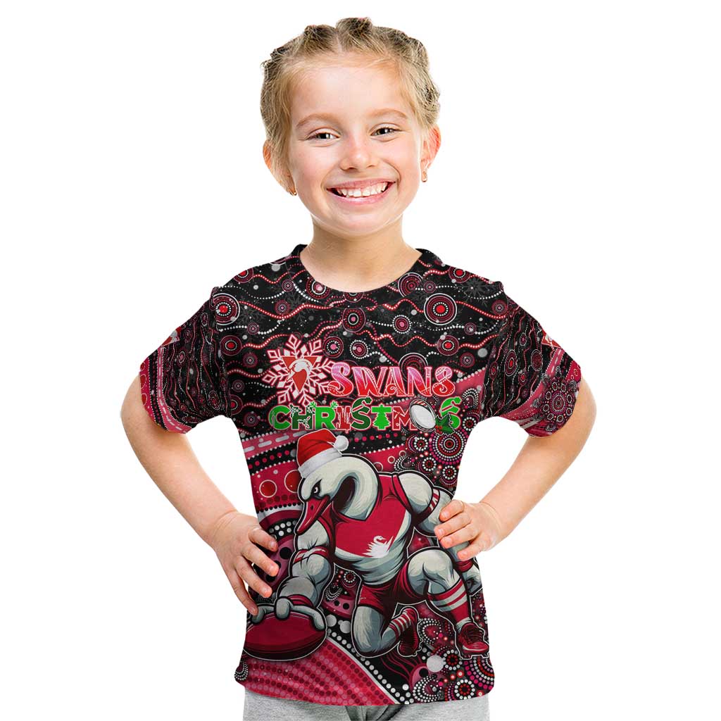 Merry Christmas AFL Swans Kid T Shirt Aboriginal Santa Football Mascot DT02