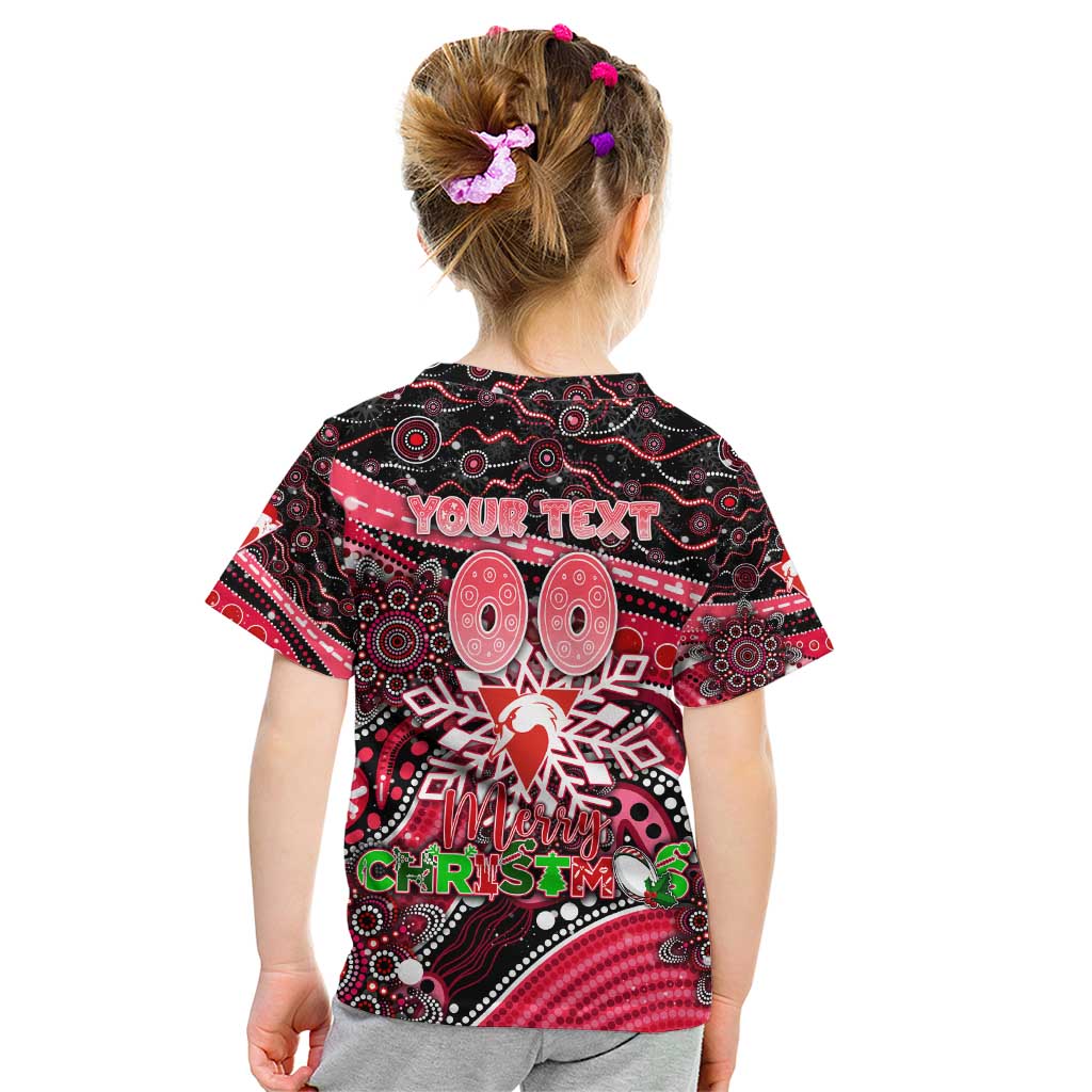 Merry Christmas AFL Swans Kid T Shirt Aboriginal Santa Football Mascot DT02