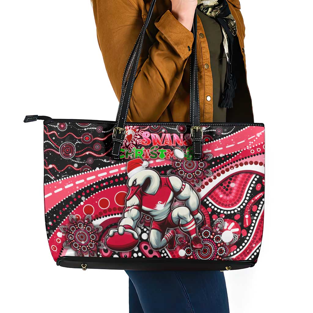 Merry Christmas AFL Swans Leather Tote Bag Aboriginal Santa Football Mascot DT02