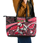 Merry Christmas AFL Swans Leather Tote Bag Aboriginal Santa Football Mascot DT02