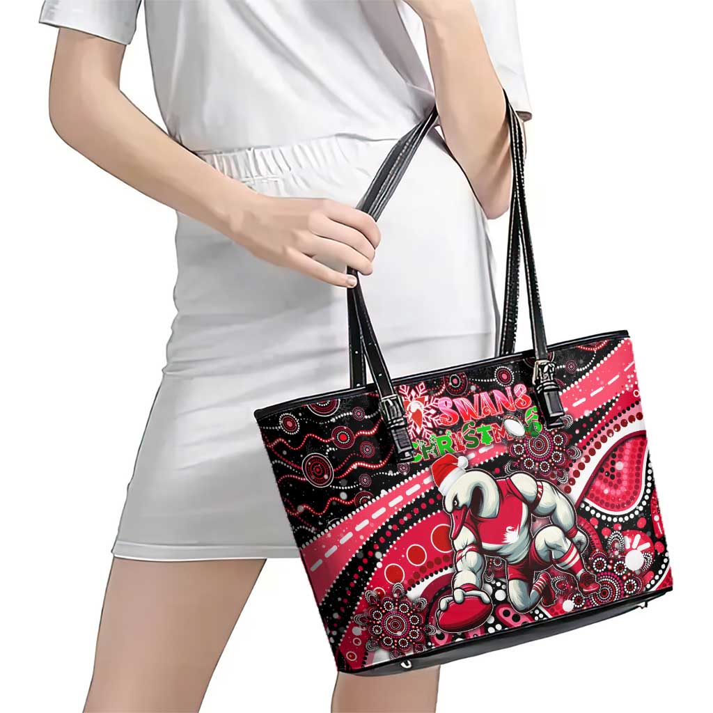 Merry Christmas AFL Swans Leather Tote Bag Aboriginal Santa Football Mascot DT02
